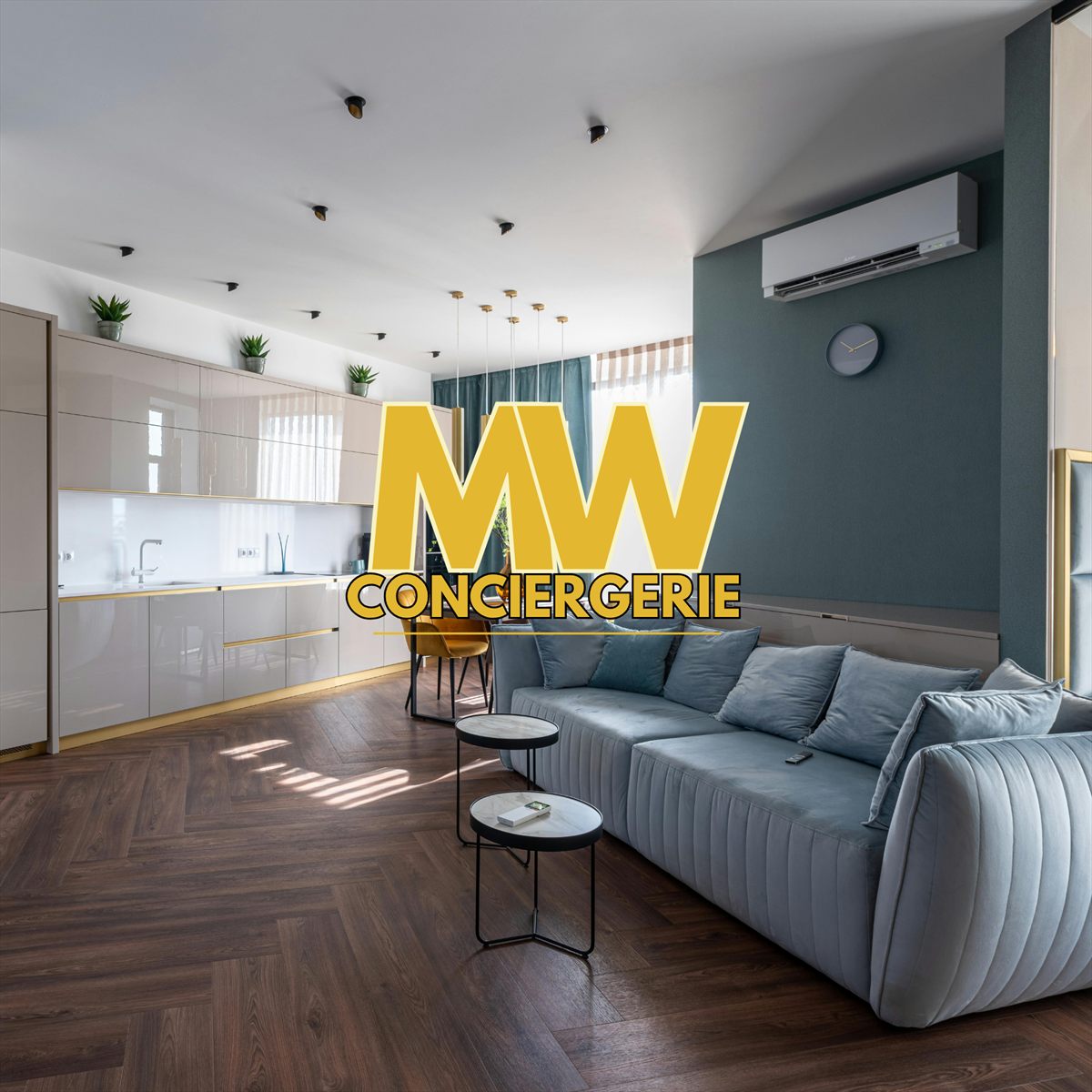Salon d'un appartement meublé pour la location courte durée